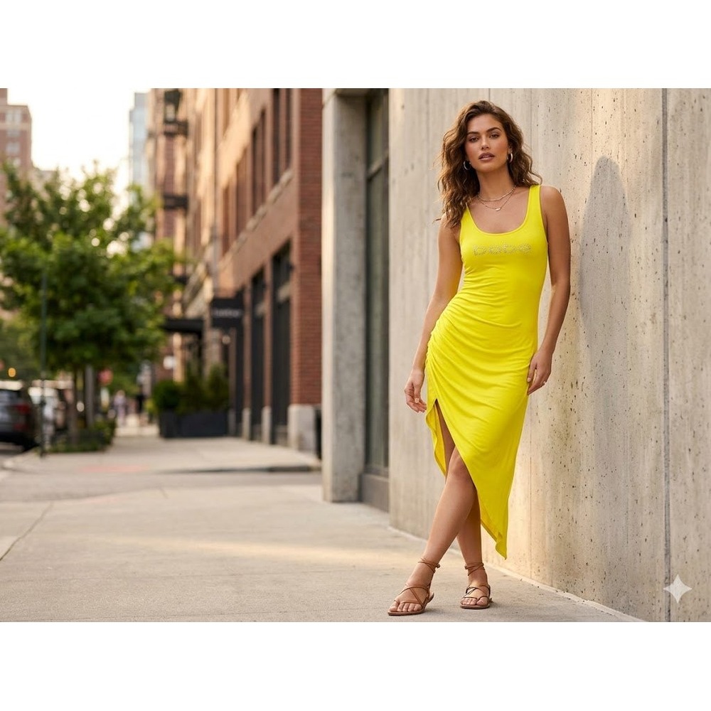 Yellow Bebe Medium High low silhouette,Dress